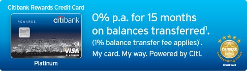 1.5% p.a. for 15 months on balances transferred¹. Rethink banking. Powered by Citi. 1.5% p.a. for 15 months on balances transferred¹. Rethink banking. Powered by Citi.